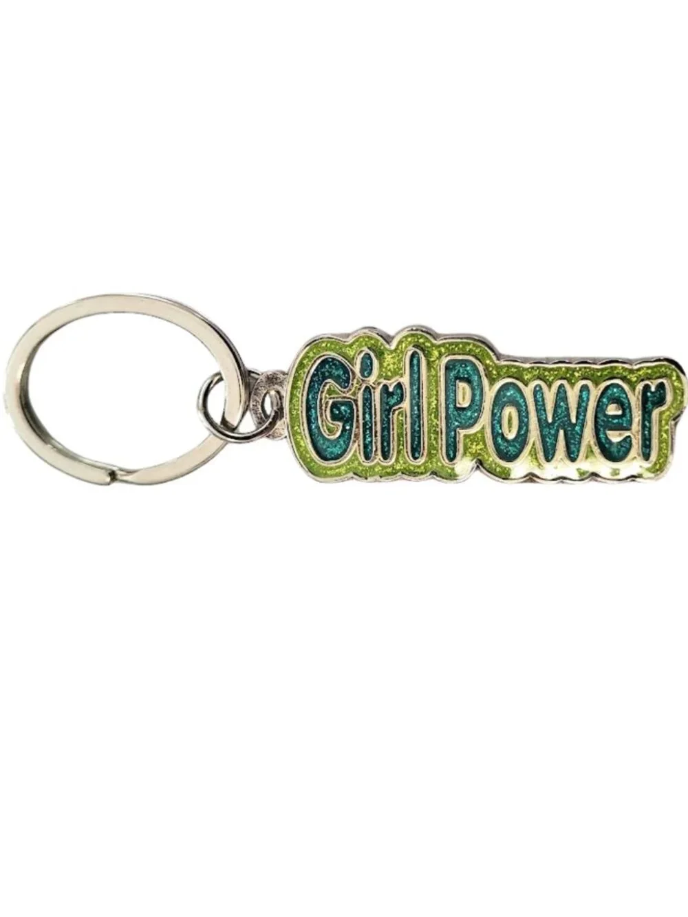 SWIBCO Teal & Green Glitter Galaxy Keychain Silver Metal GIRL POWER